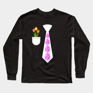 Easter tie funny easter costume with suit pocket and tulips for easter Long Sleeve T-Shirt